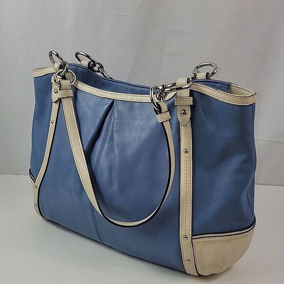 COACH 20812 Alexandra Chain Blue & Ivory Leather Tote Shoulder Bag - Picture 1 of 14